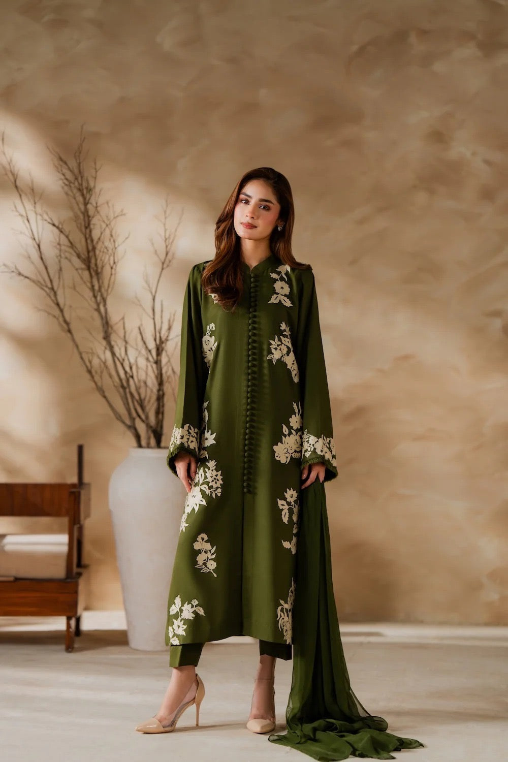 army green short dress Magnolia Batik Wrap Dress in Botanic Green main image 0