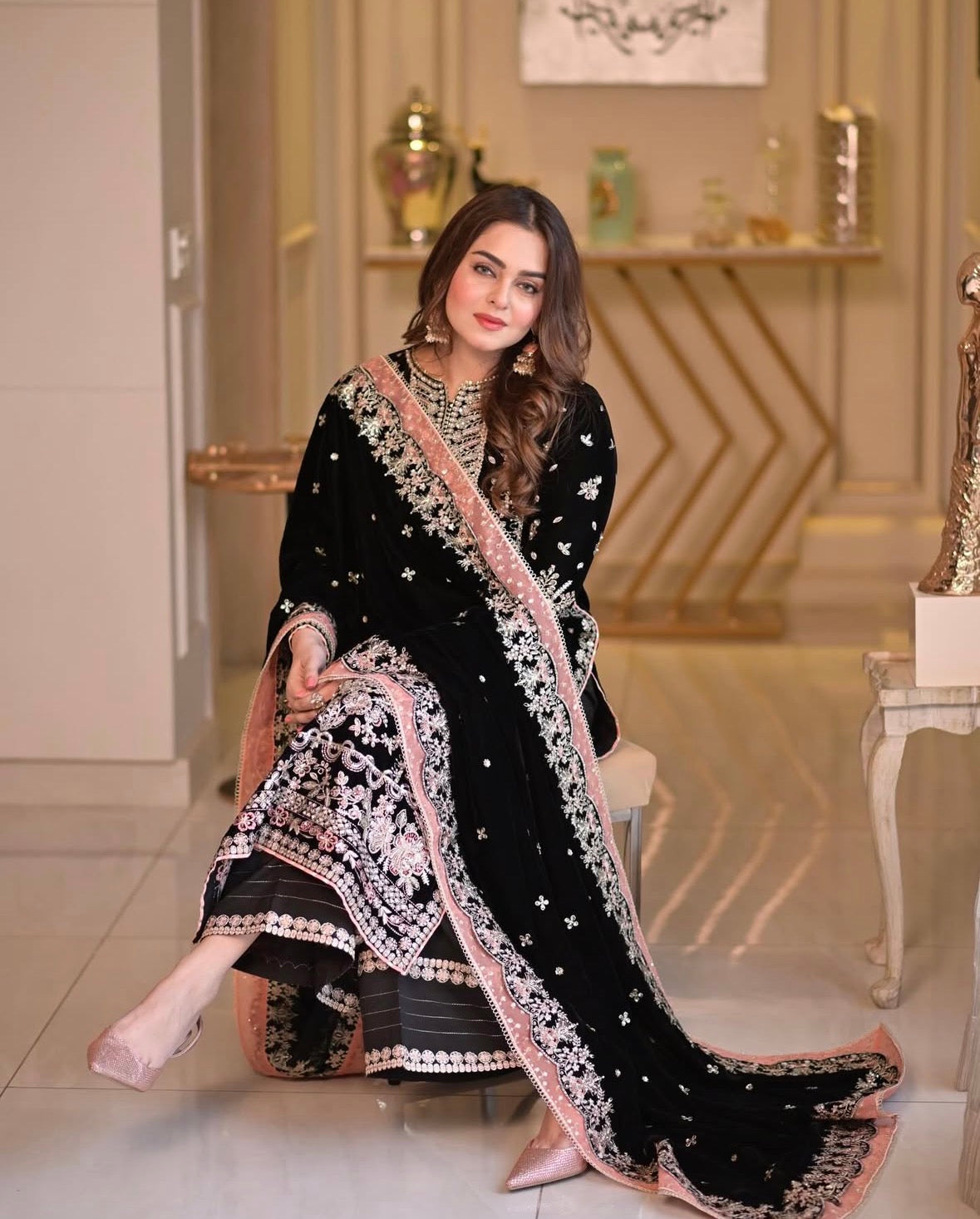 3pcs Aneelas Collection Black Velvet – Suits By Sanaa