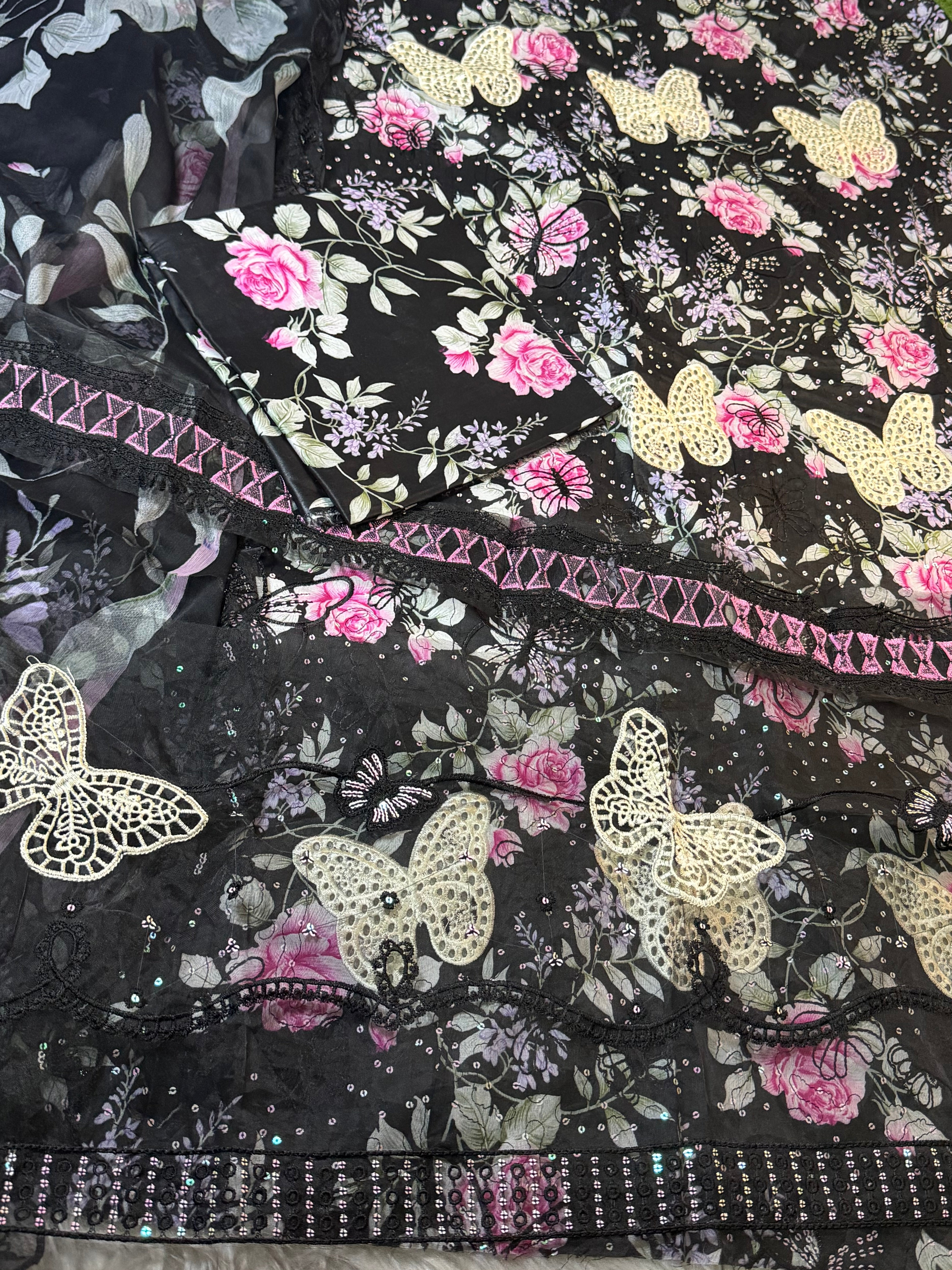 3pcs Butterfly Black Emb lawn