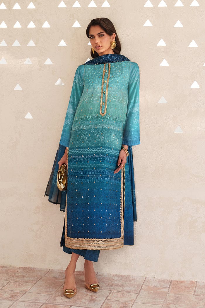 3pcs Baroque Sindhi Tie die blue lawn