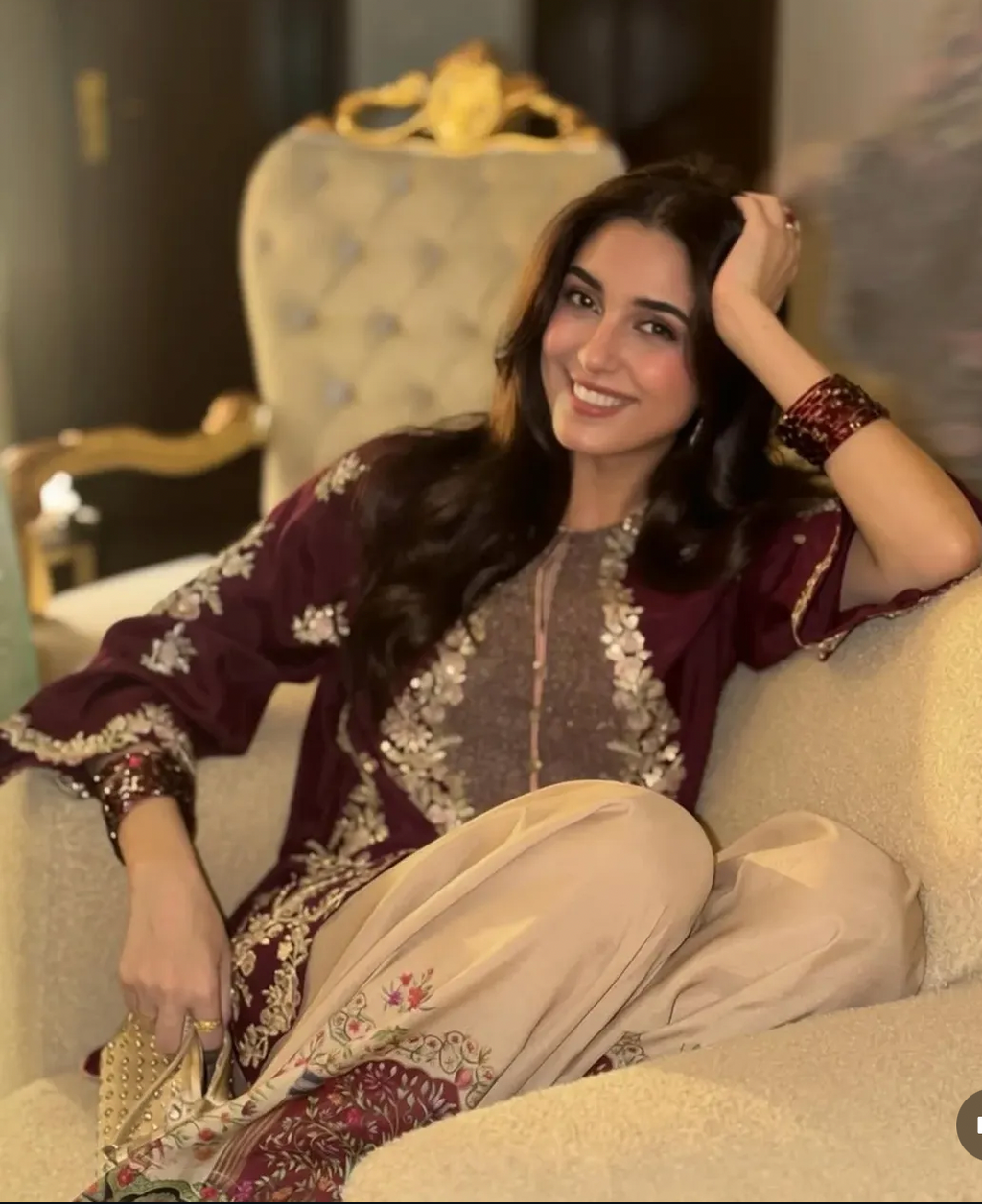 2pcs Maya Ali Mehroon Skin Silk