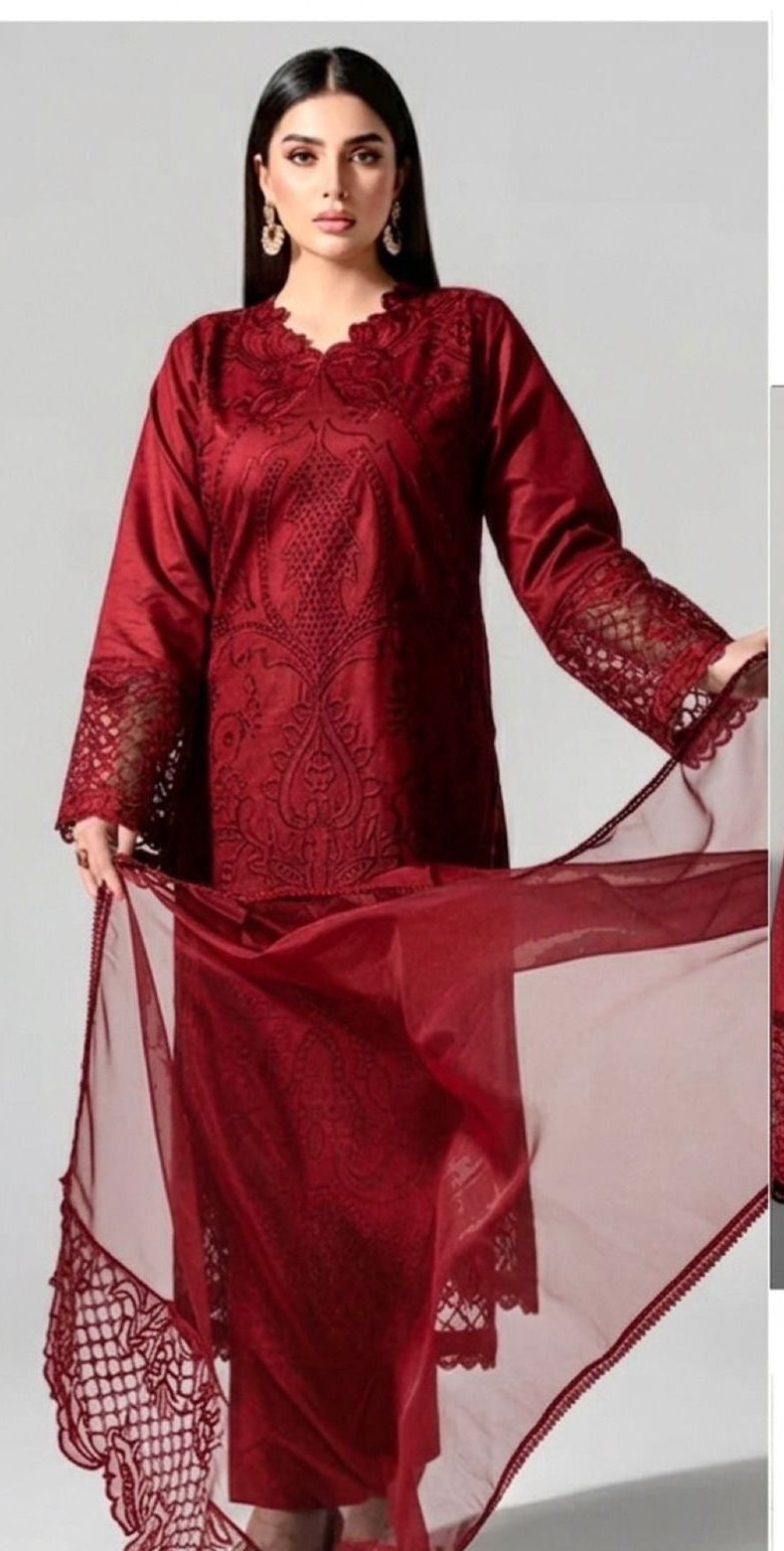 3pcs Silai pret Mehroon lawn