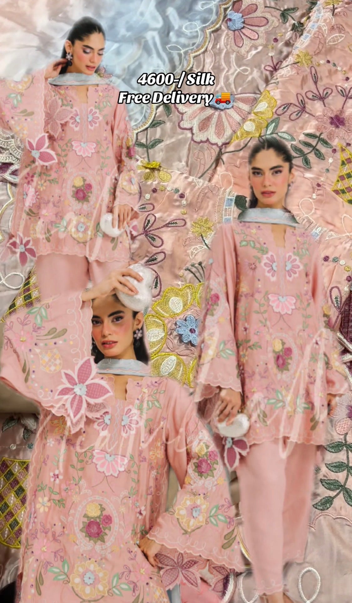 3pcs Silk Nia Mian Embroidered