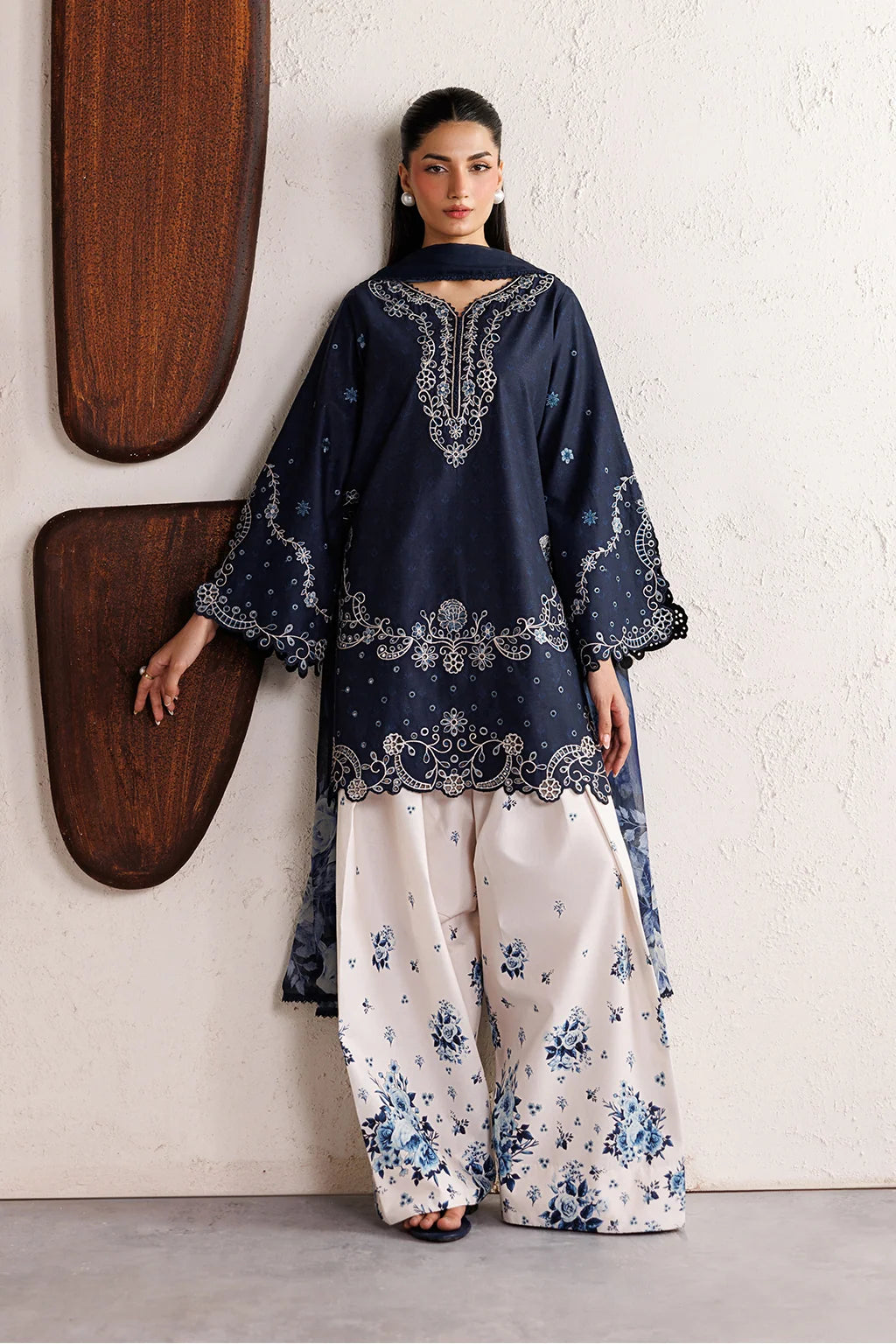 3pcs Iznik Royal Blue short Shirt Style Embroidered Dhanak