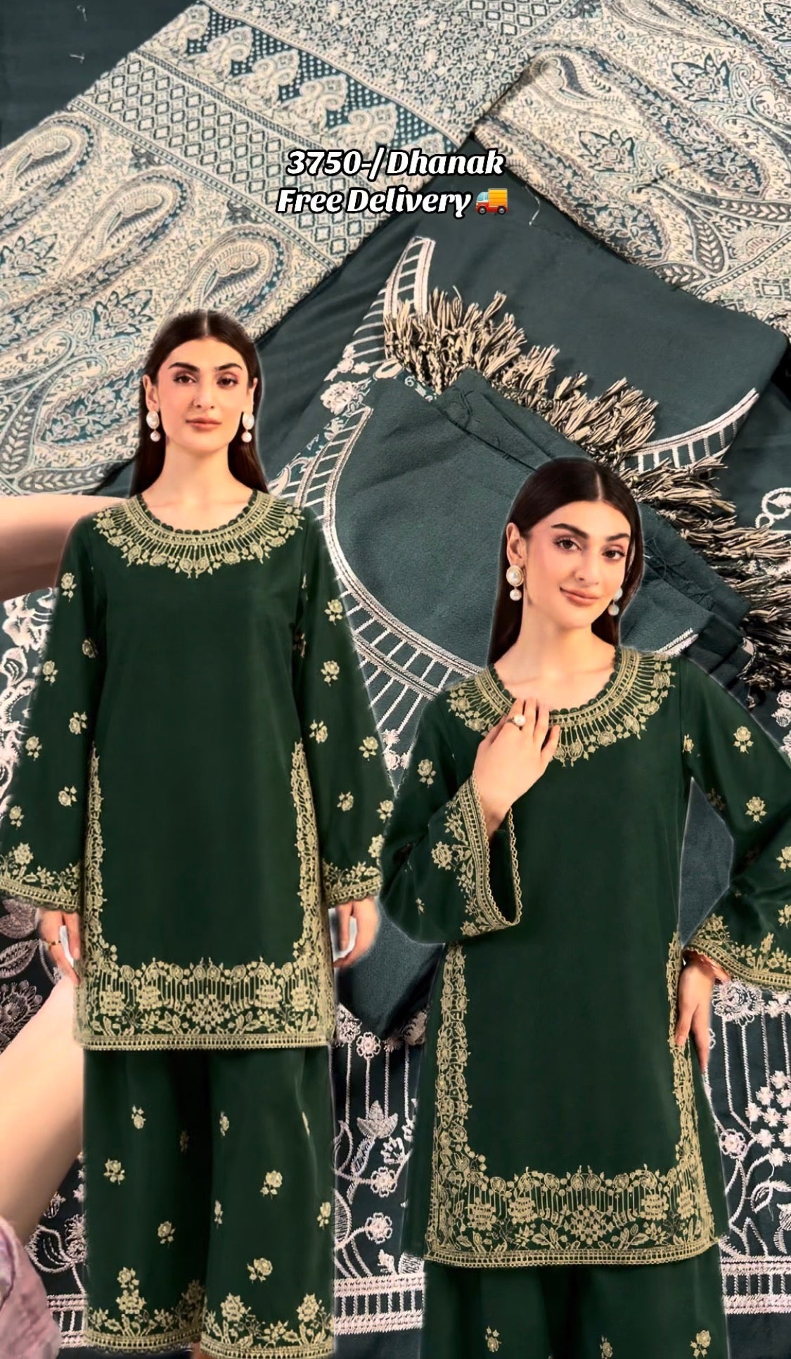 3pcs Dhanak Maryum and Maria Embroidery