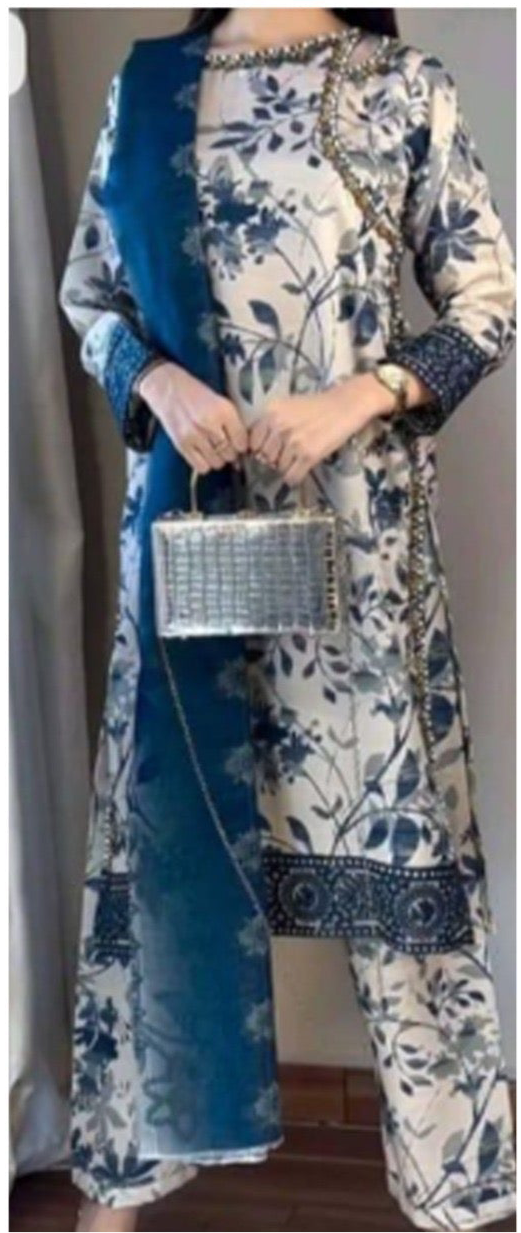 3pcs Aneelas lawn blue white