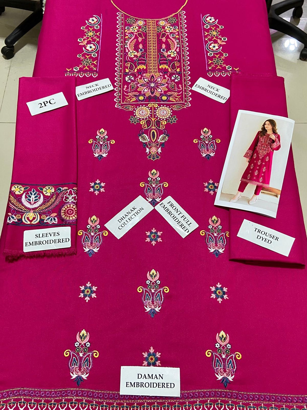 2pcs Pink Jasmin Embroidered Dhanak