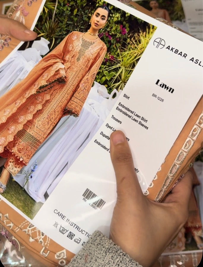 3pcs Akbar Aslam peach lawn