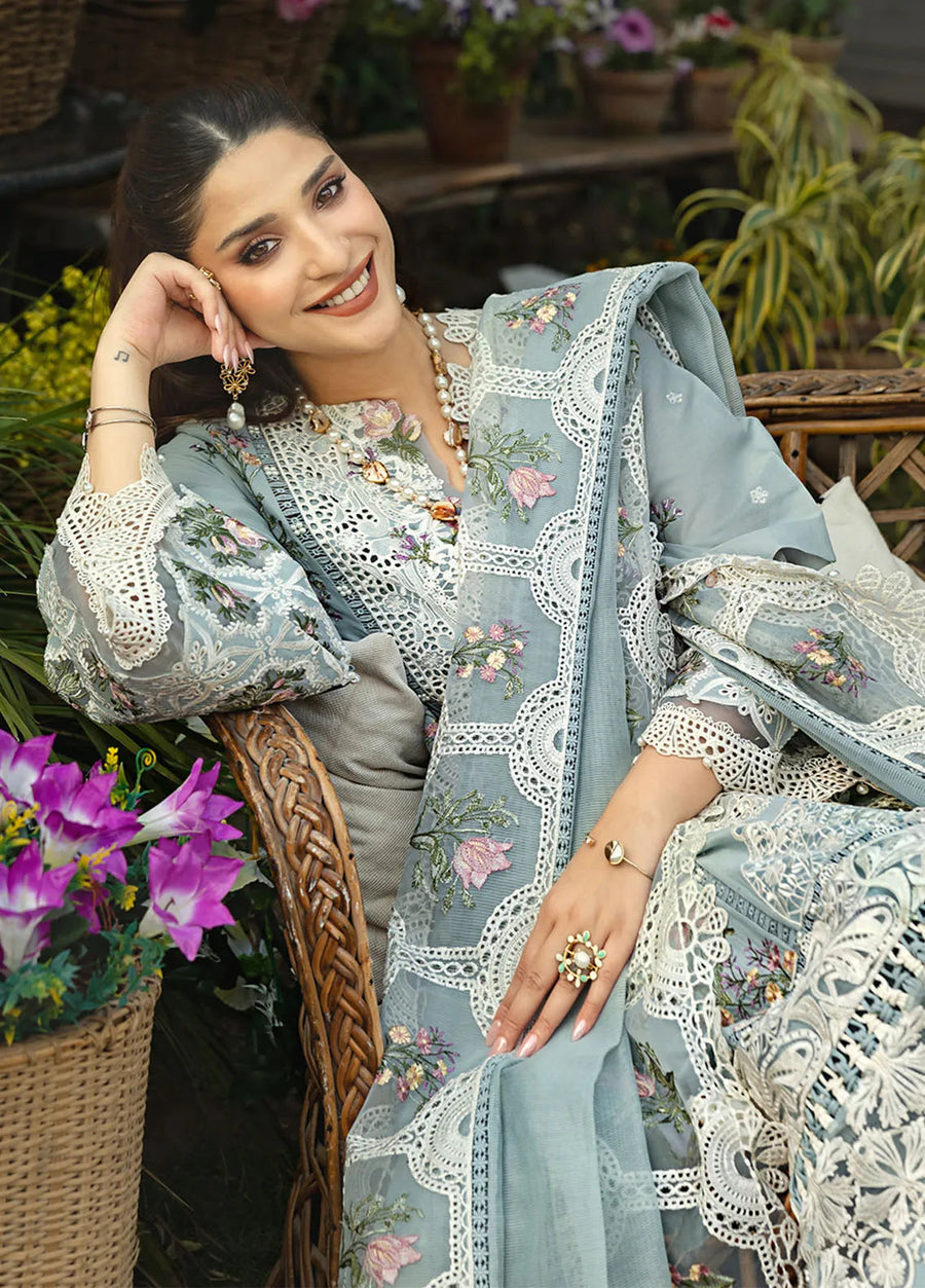 3pcs Aqua Embroidery lawn
