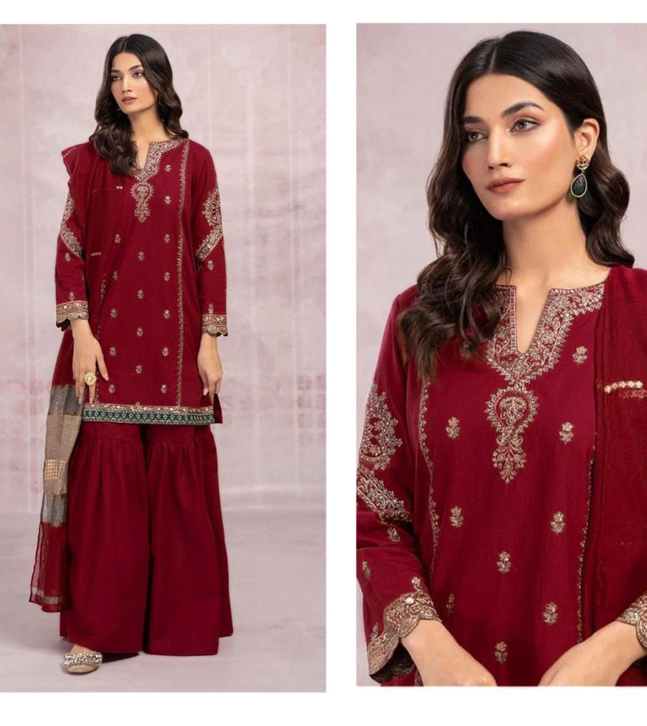 3pcs Maria B Fresh Mehroon Lawn