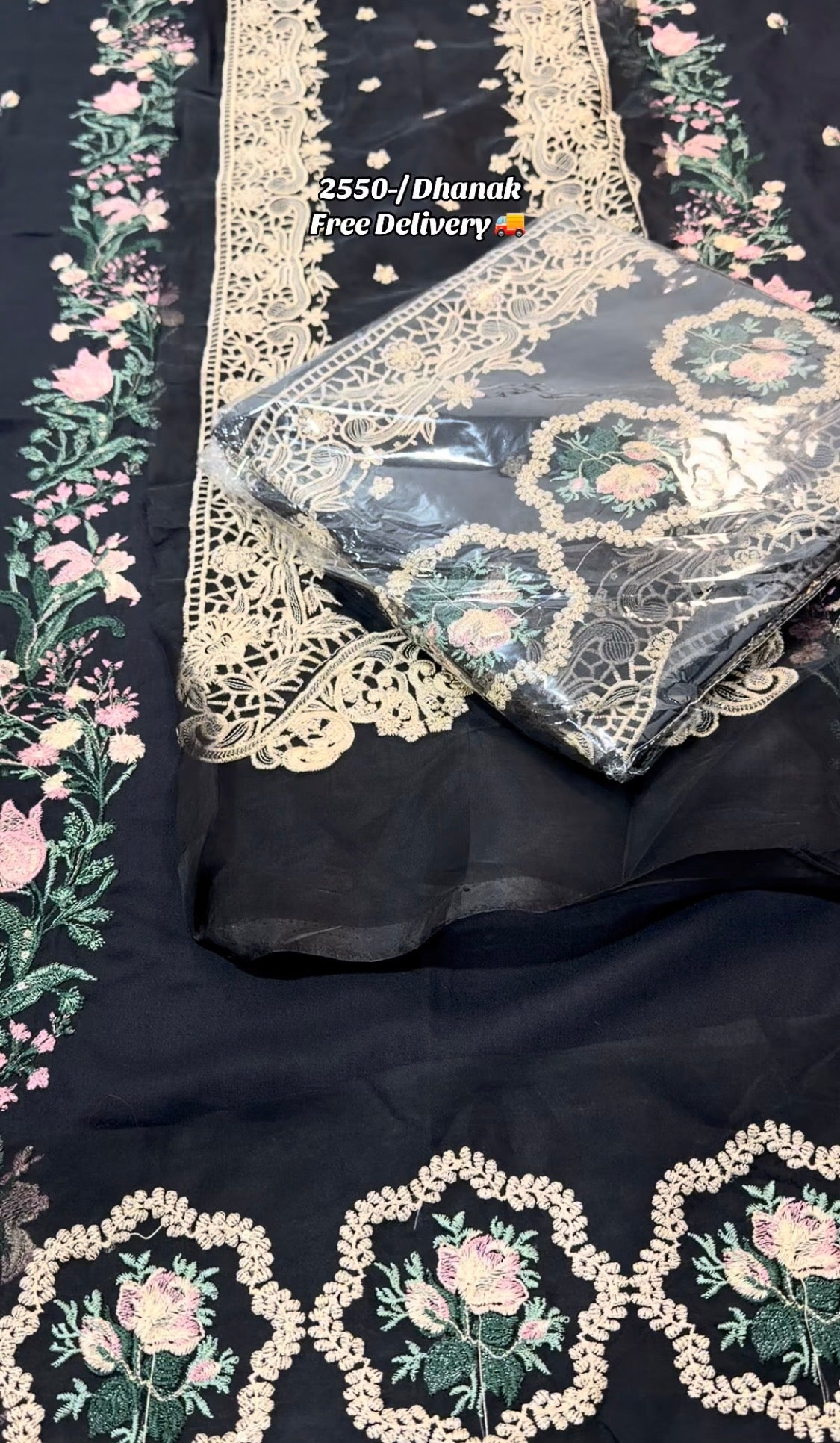 2pcs Black Dhanak Embroidery Central Pannel