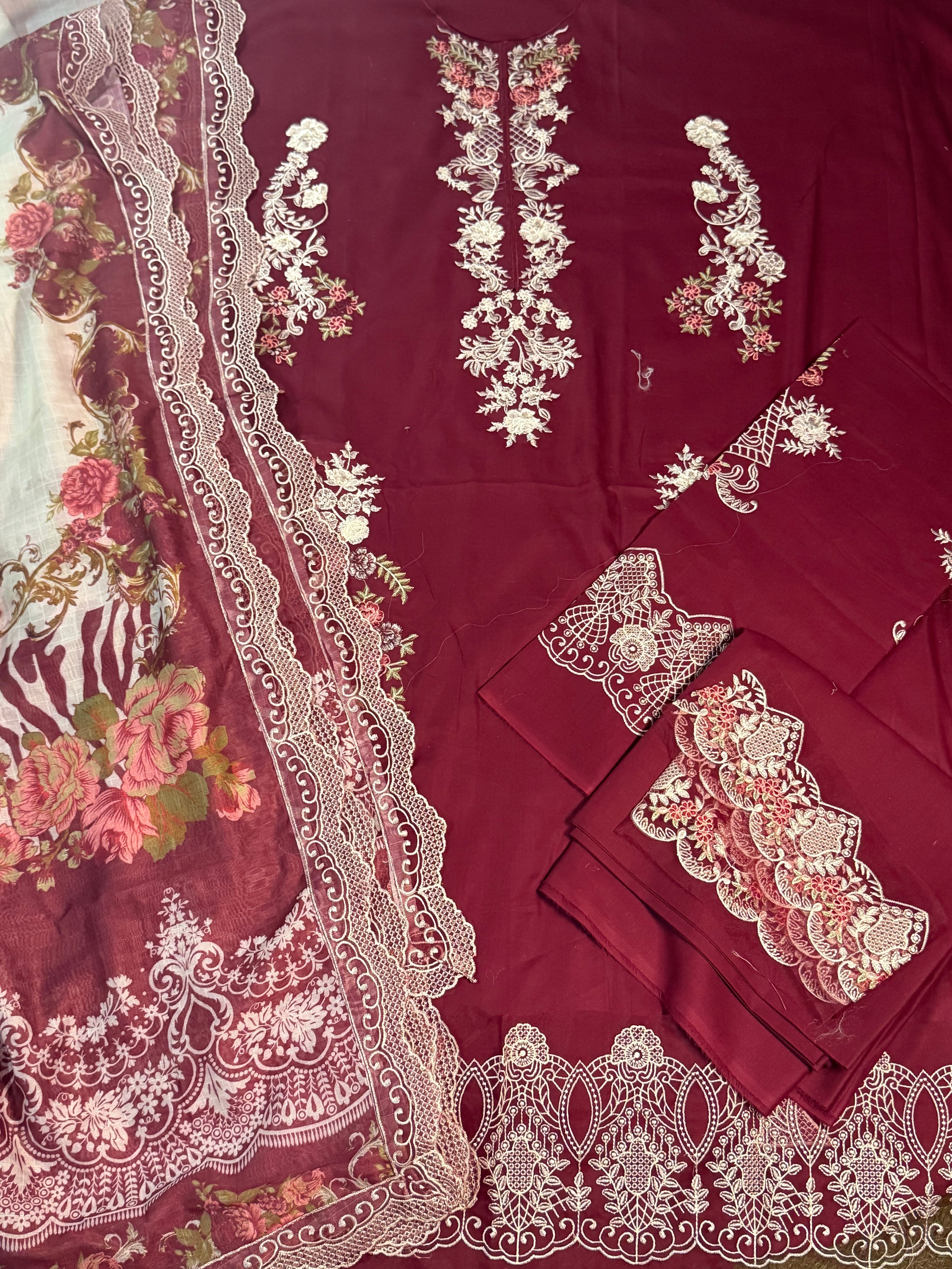 3pcs Elaf Mehroon Viral lawn