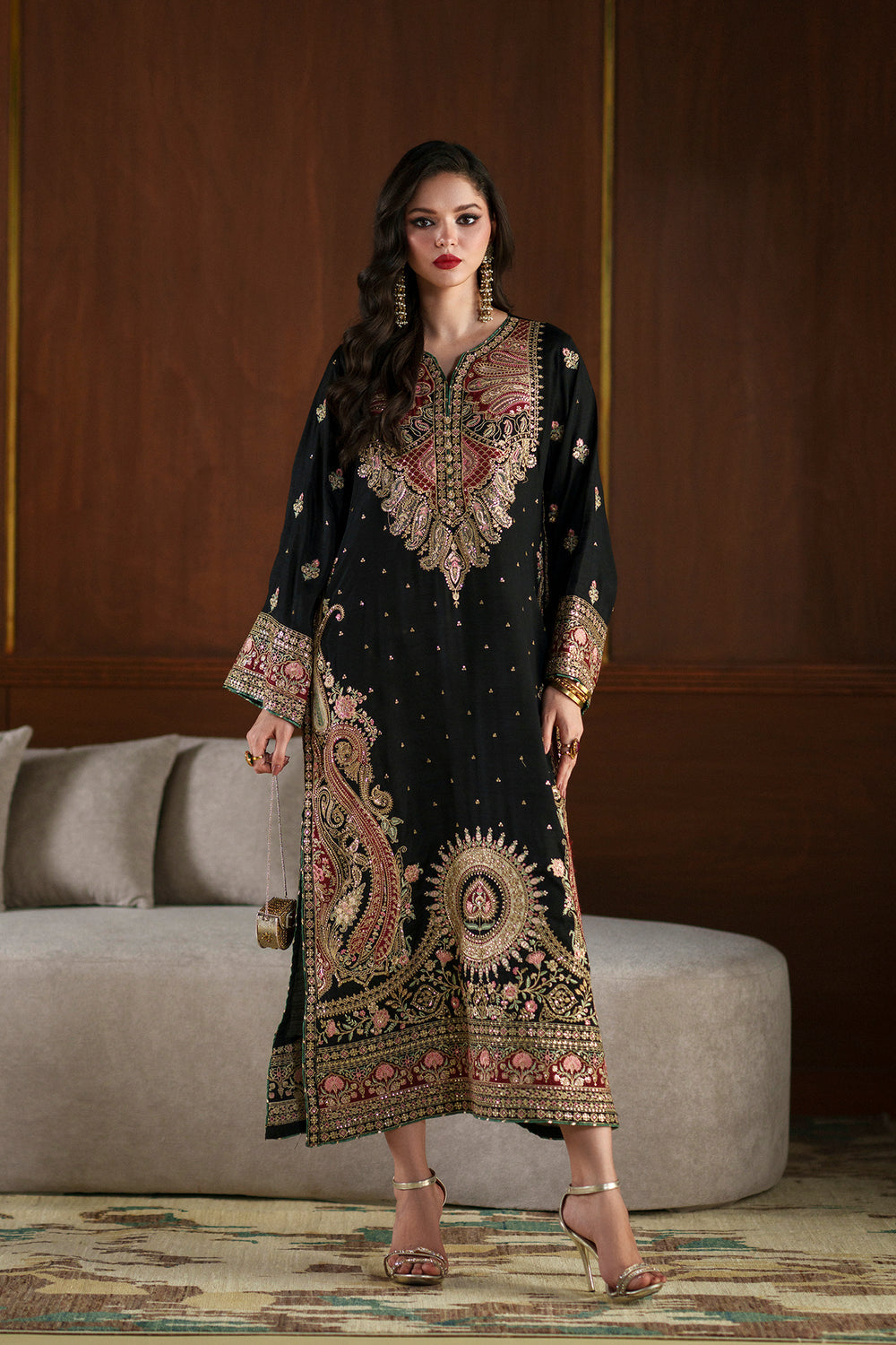 3pcs Ethnic Black Mehroon Silk