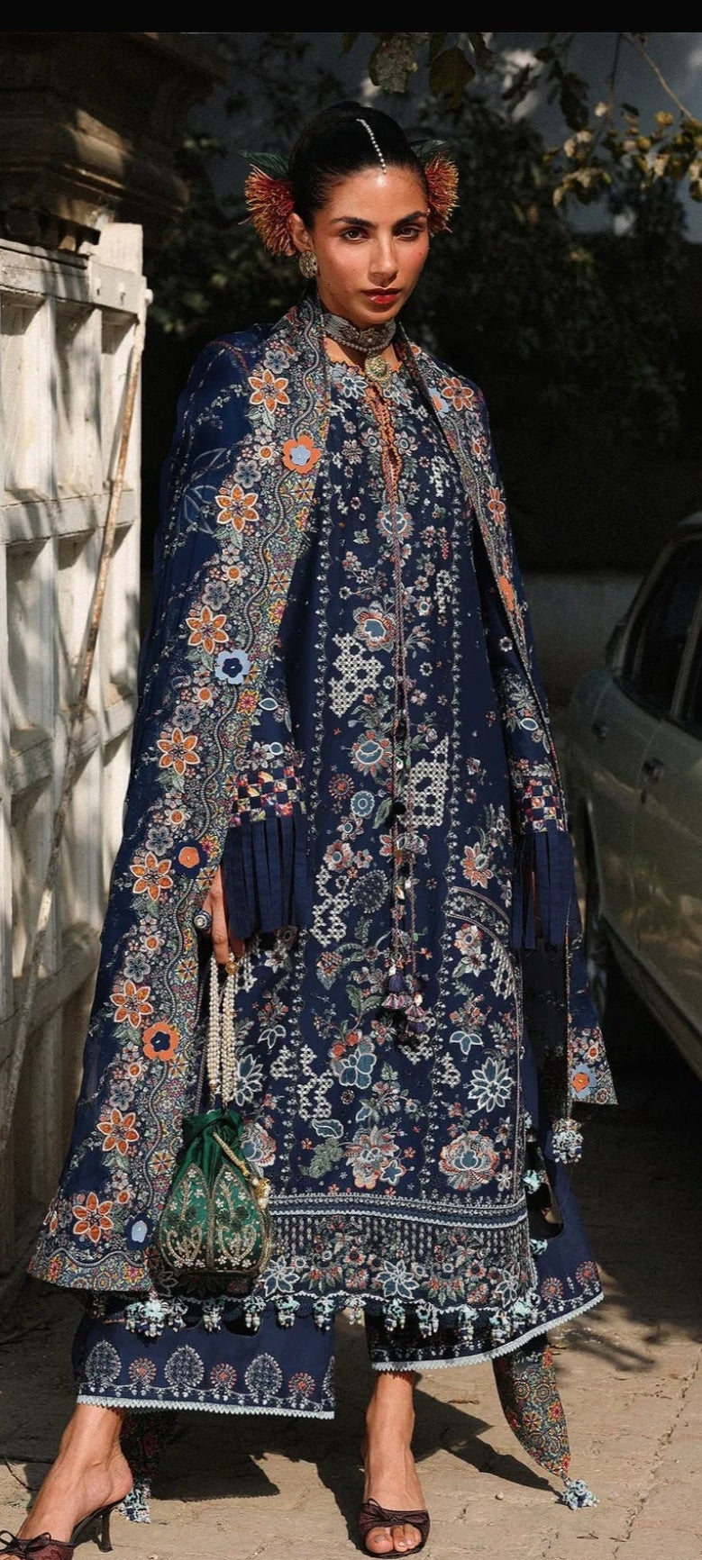 3psc Dhanak Hussain Rehar Blue Embroidered