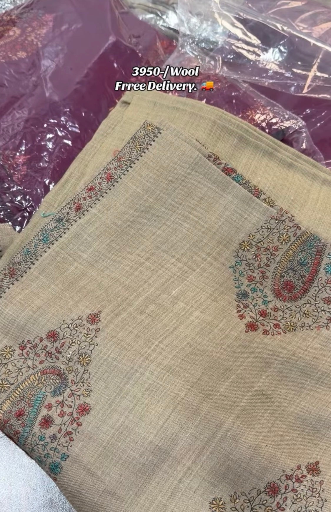 3pcs Kacha Tanka Keri Hand Embroidered Pashmina Wool