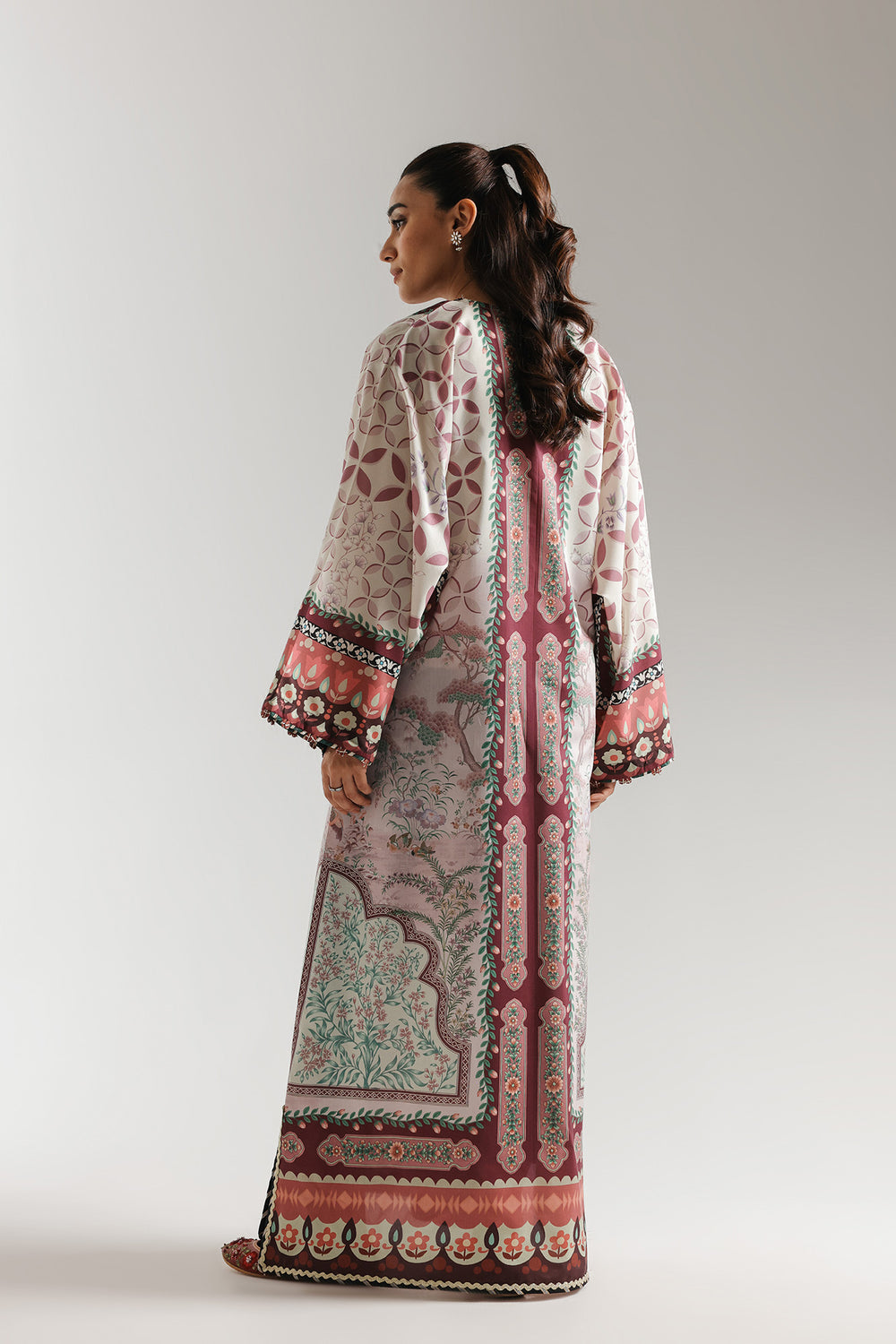 2pcs Ethnic Brown Printed Kaftan Silk