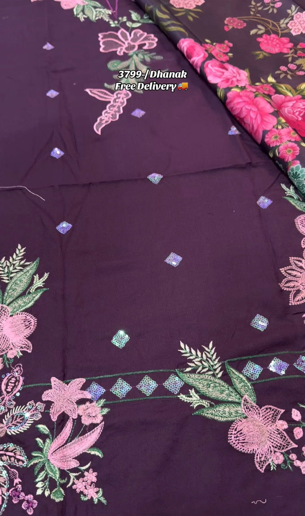 3pcs Dhanak Sadaf Kanwal Purple Embroidered