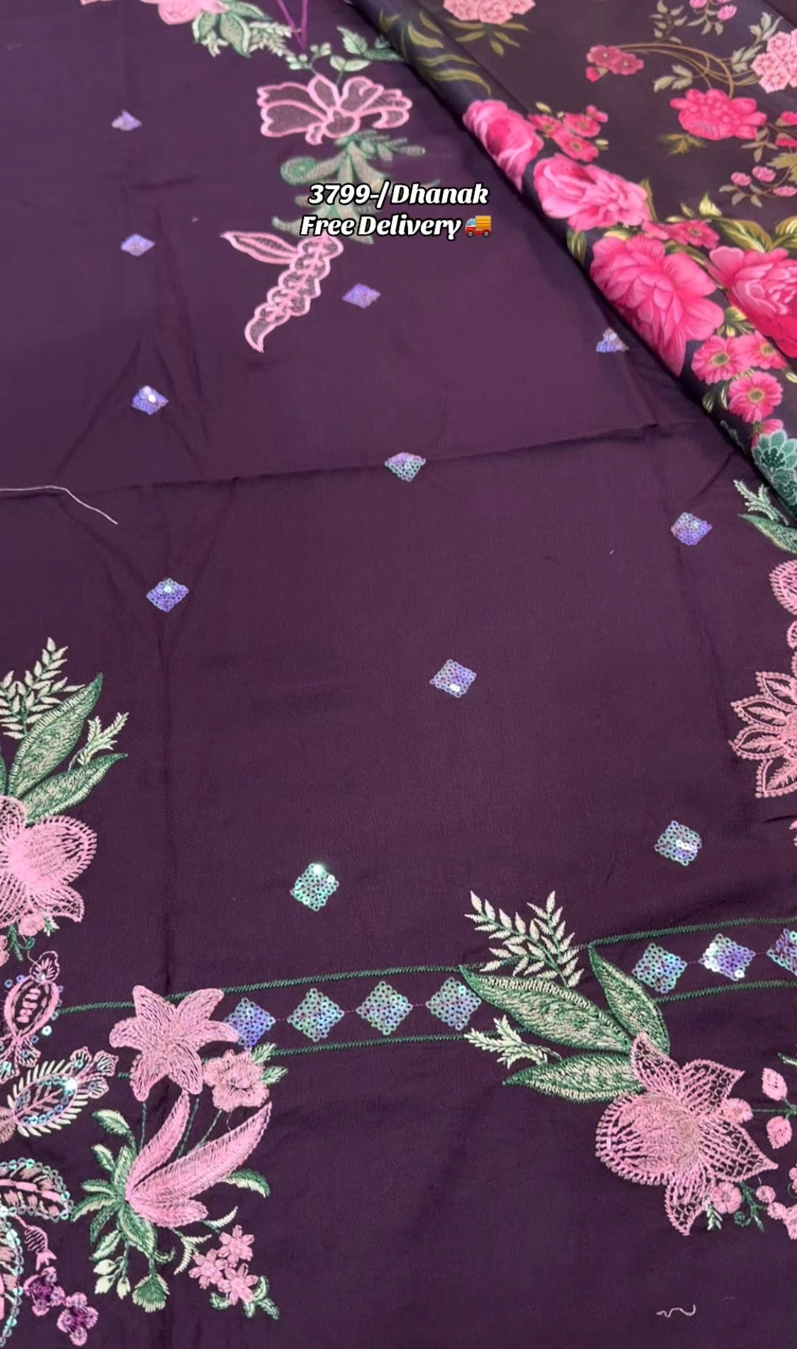 3pcs Dhanak Sadaf Kanwal Purple Embroidered