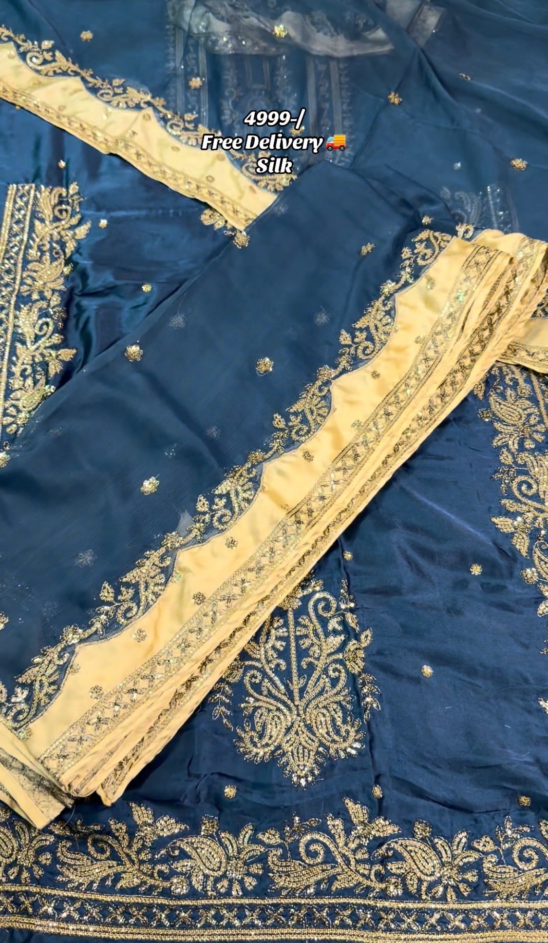 3pcs Mushq Royal Blue+Golden Silk