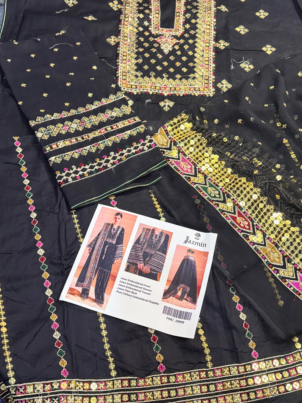 3pcs Jazmin Black Fancy lawn