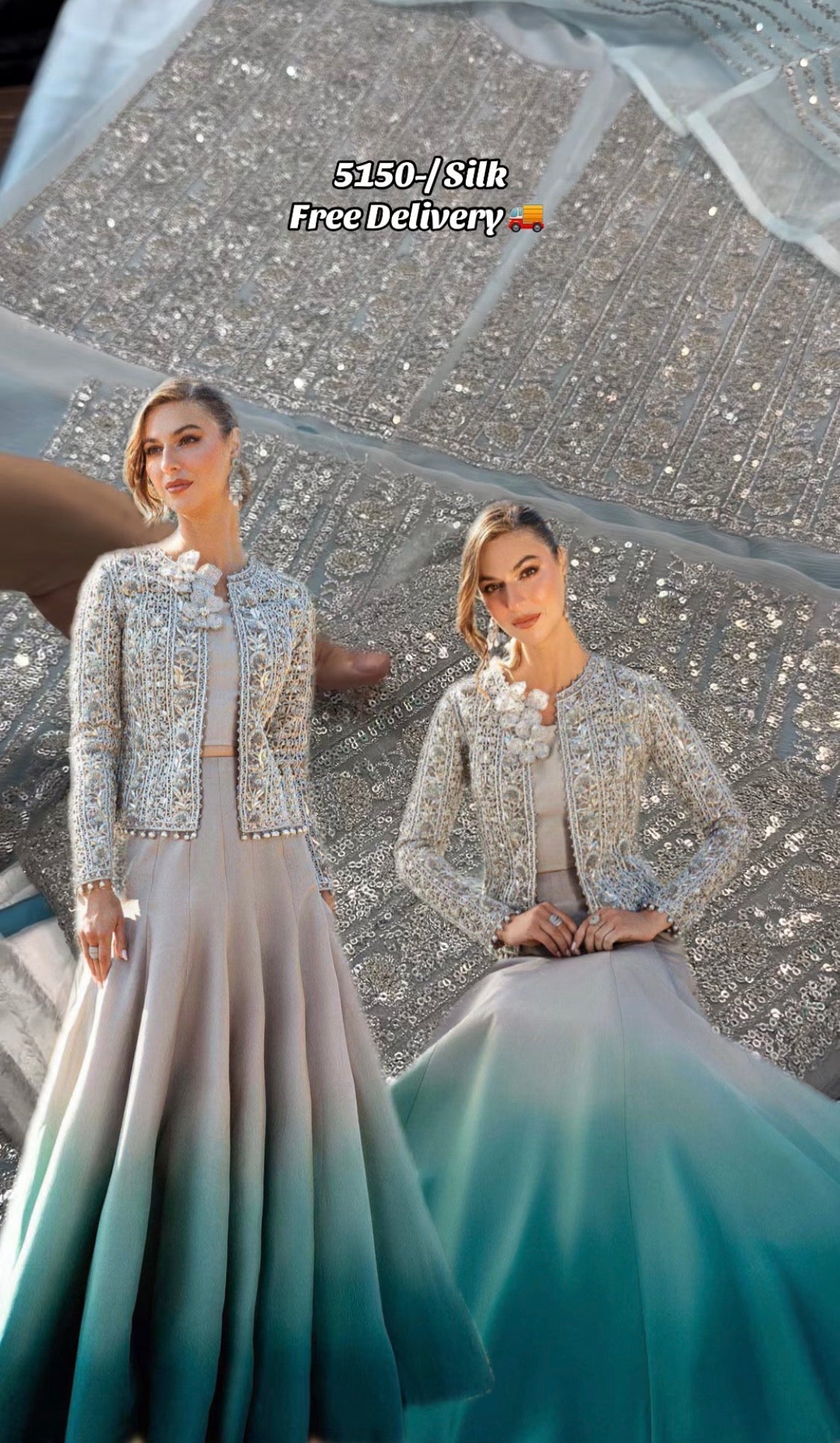 3pcs Maria B Silk Jacket Style Wedding