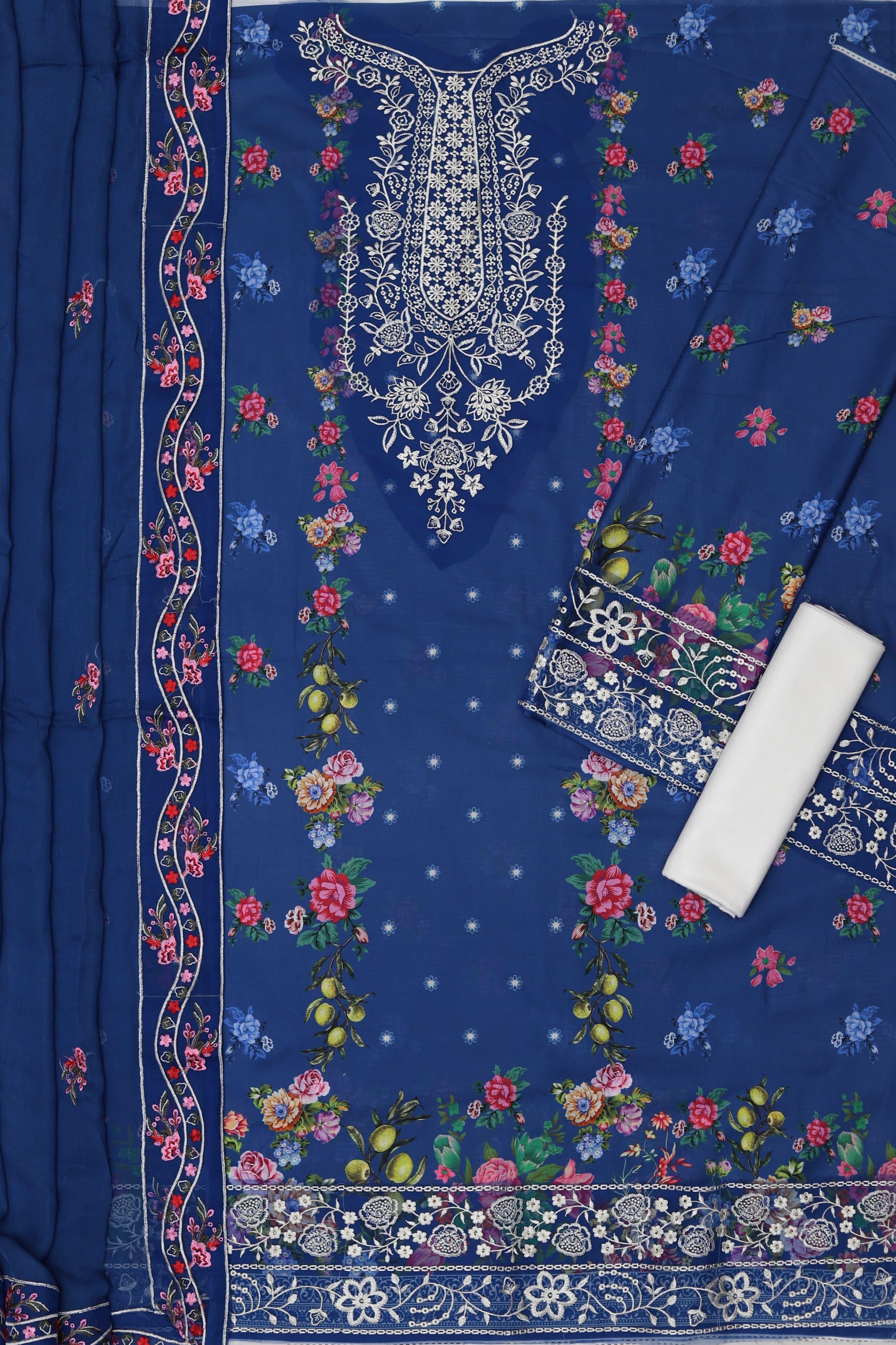 3pcs Sobia Nazir Dark Blue lawn slp