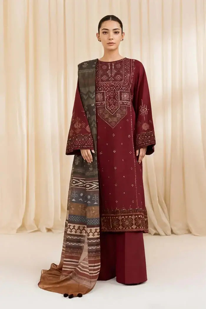 3pcs Sapphire Sindhi Mehroon Dhanak Winter