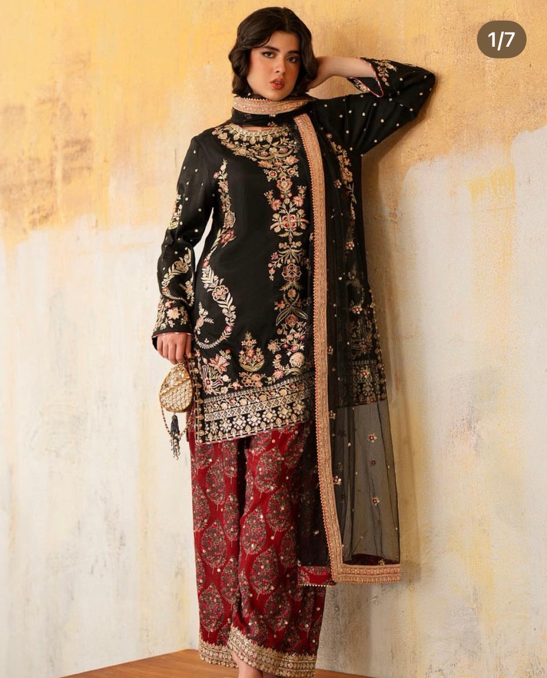 2pcs Black Embroidery Ethnic Silk
