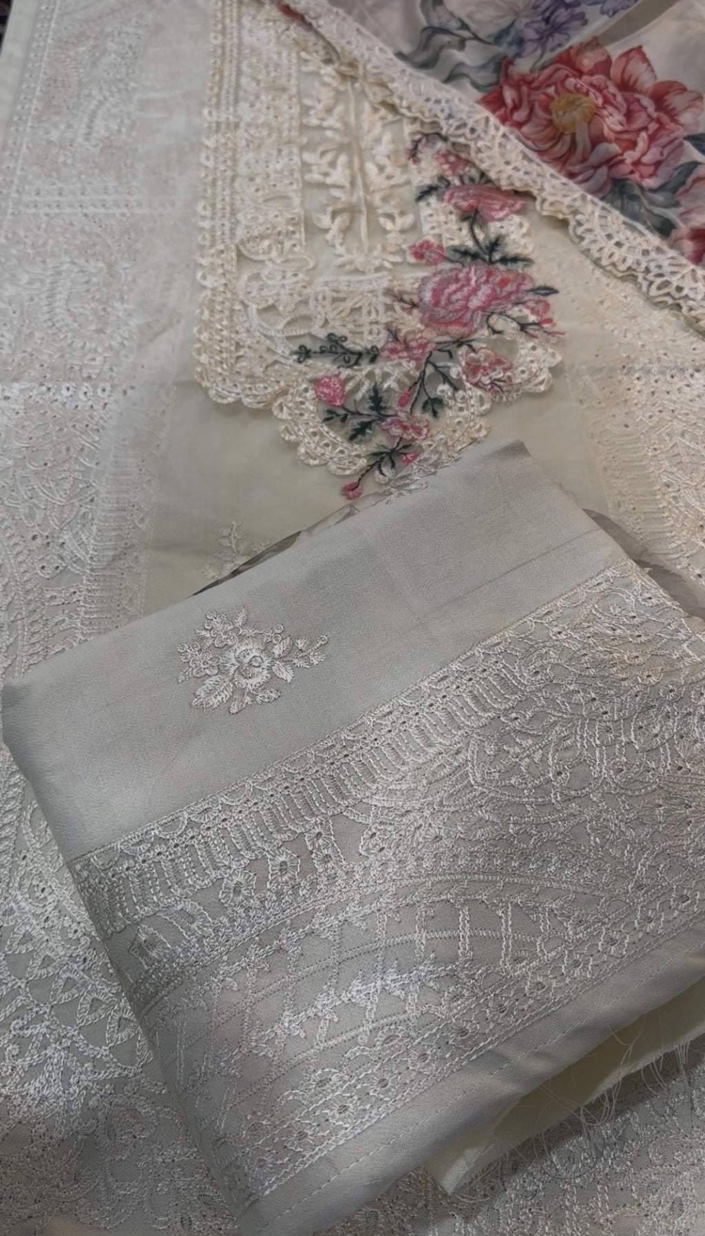 3pcs Dhanak Maria B Offwhite Embroidered