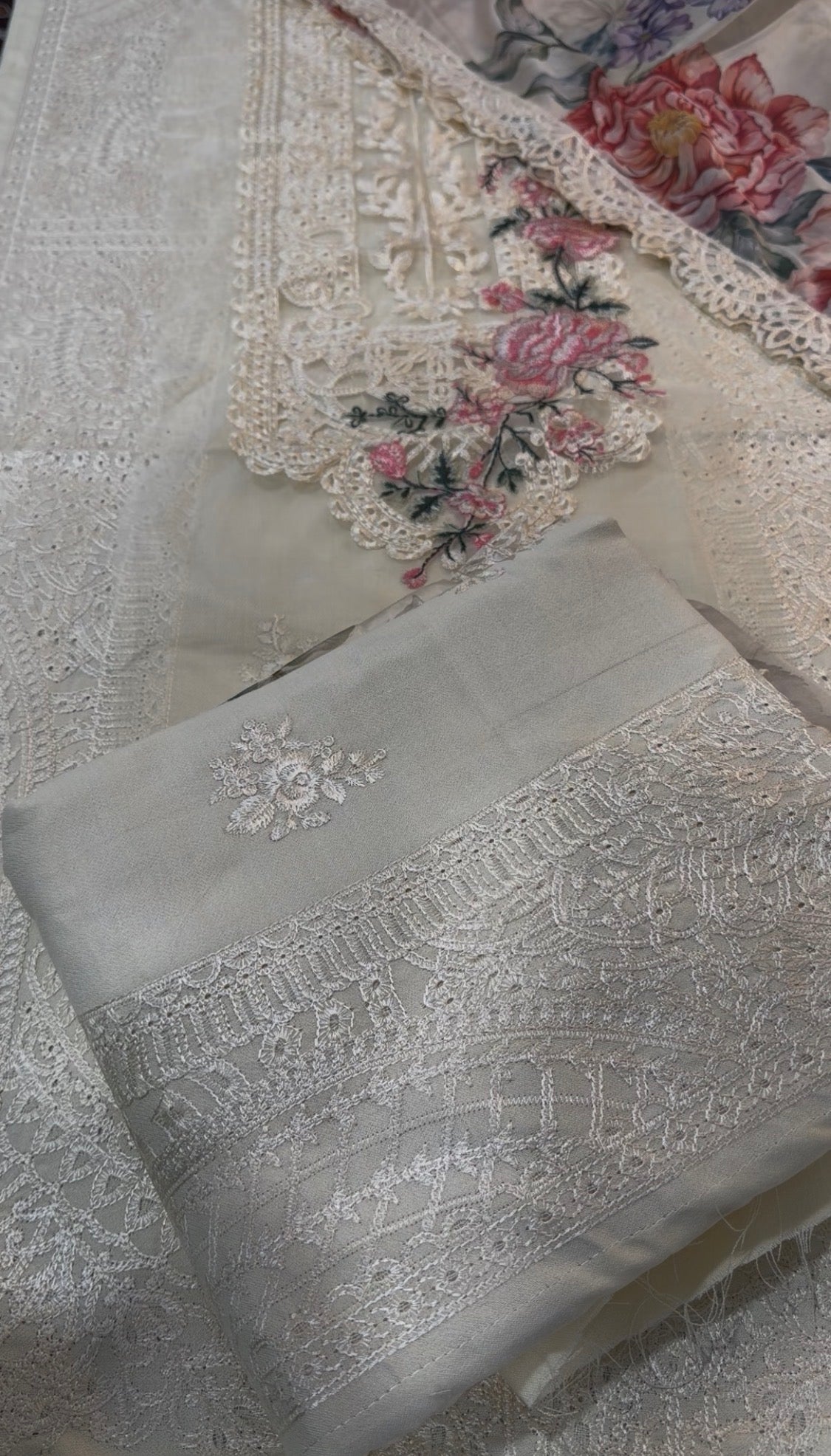 3pcs Dhanak Maria B Offwhite Embroidered