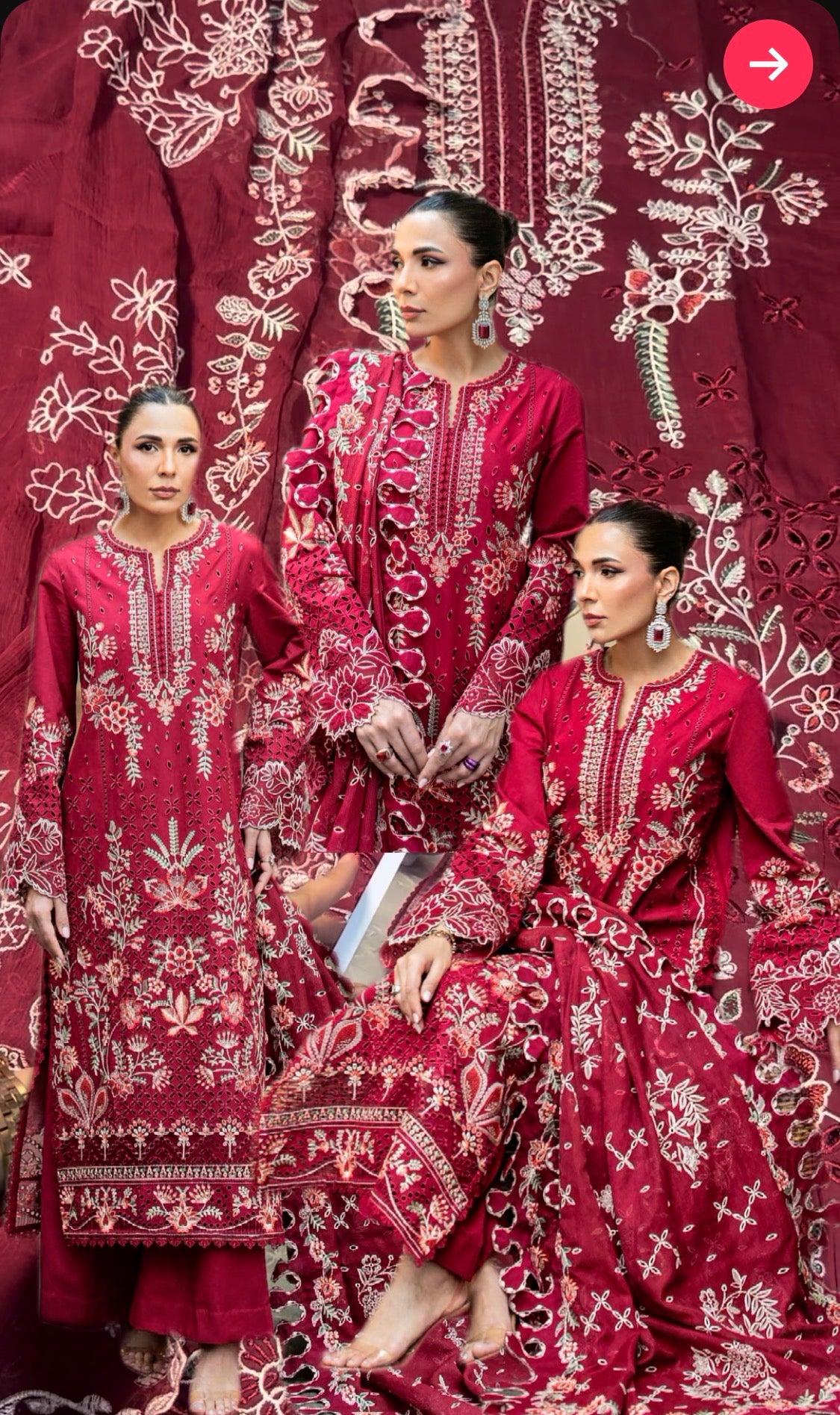 3pcs Akbar Aslam Mehroon lawn
