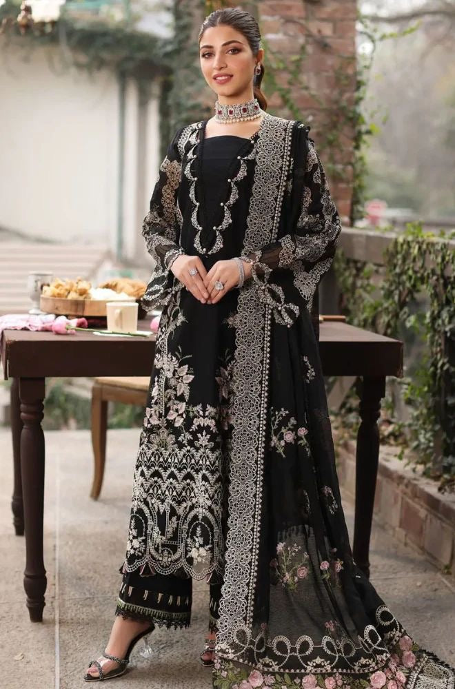 3pcs Kahf Black lawn with indian chiffon dupata
