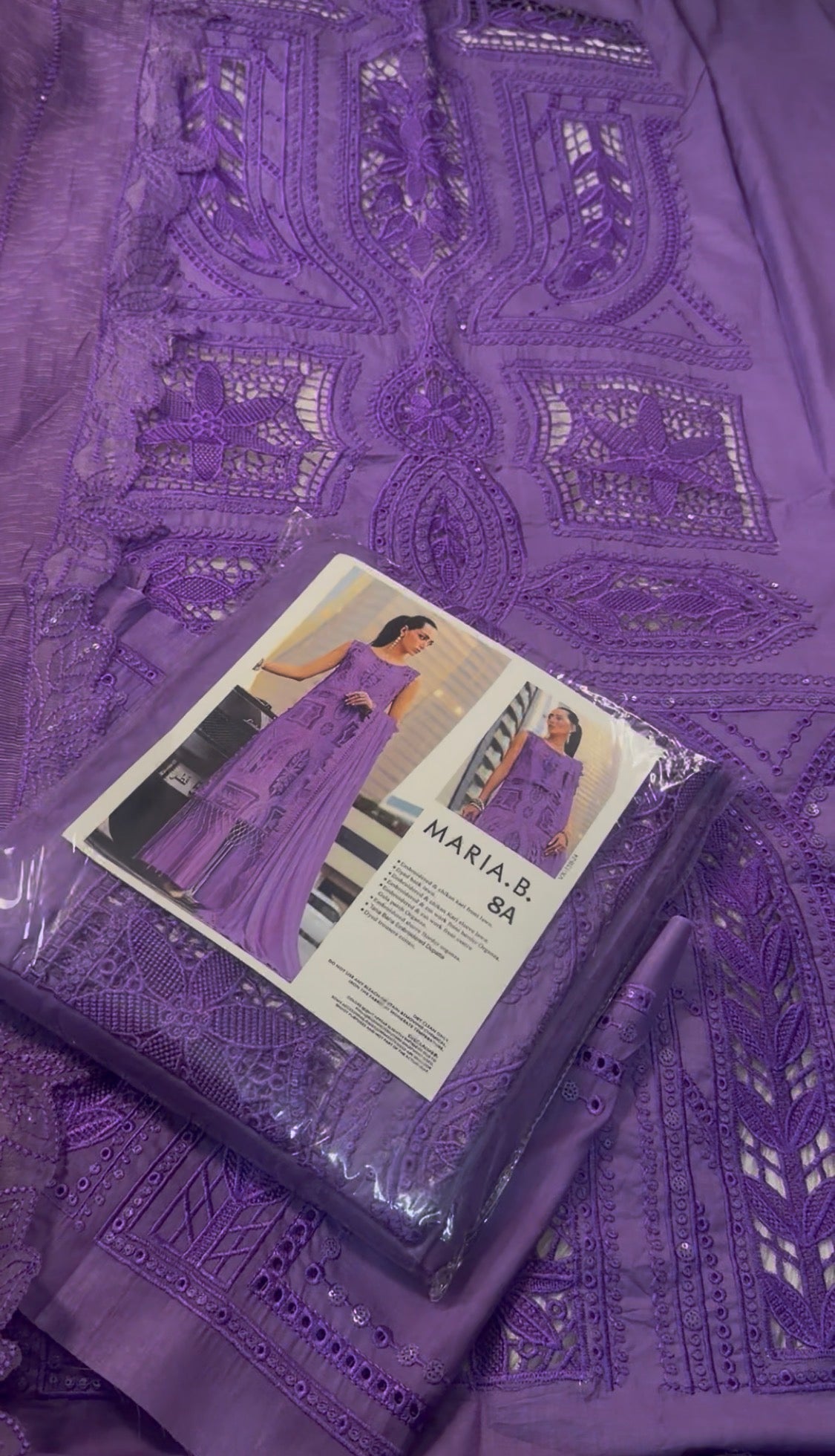 3pcs Maria B purple Cutwork lawn
