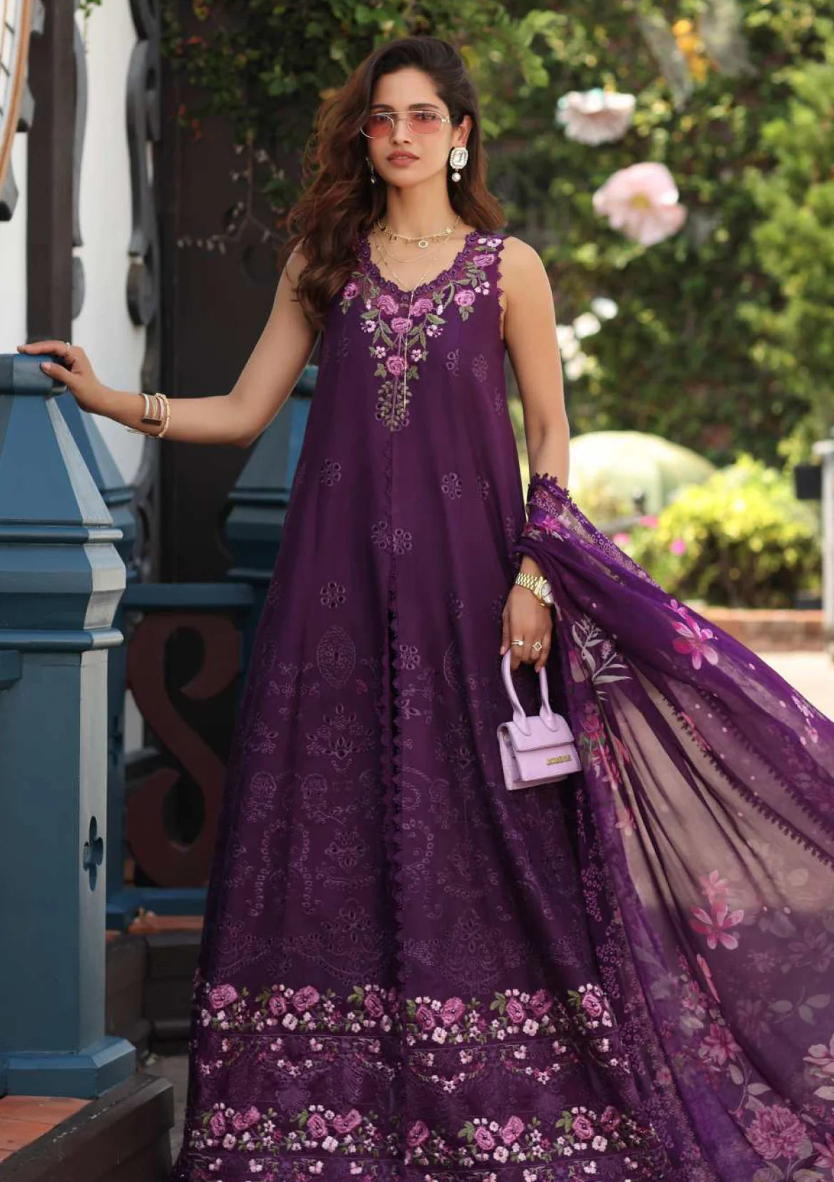 3pcs Noor By Sadia Asad plum chickenkari lawn