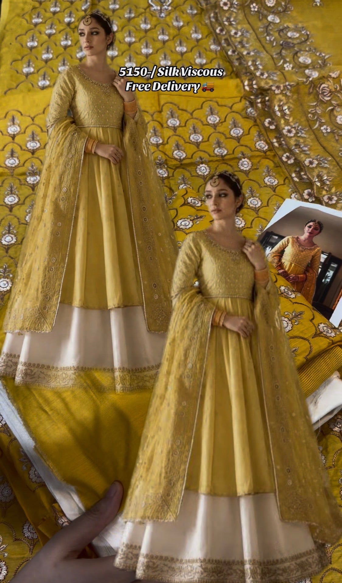 3pcs Viscous Silk Yellow Maria Ali Frock