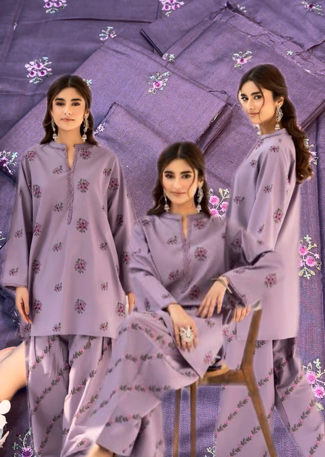 2pcs Dhanak Lilac Embroidered Lazuli
