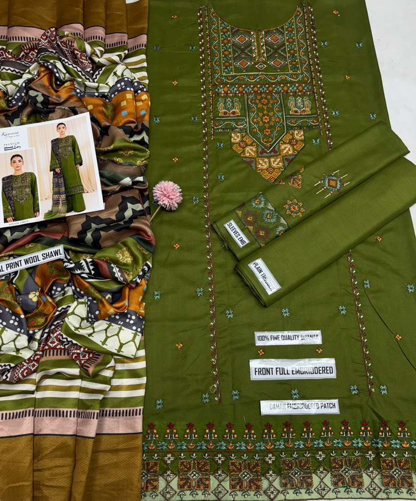 3pcs Embroidery Dhanak kayseria Mehndiya