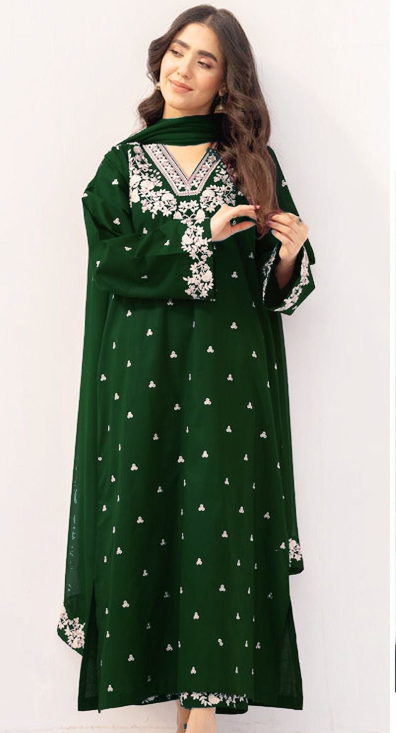 2pcs Embroidery Dhanak Pezwan green