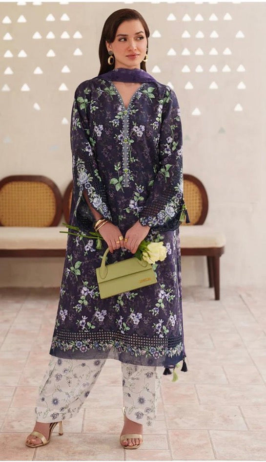 3pcs Baroque Plum Print lawn