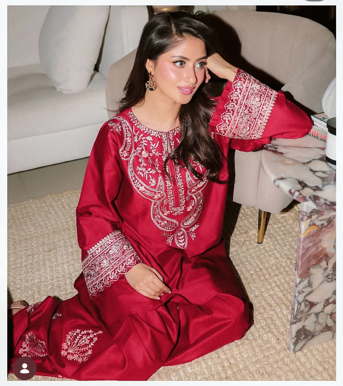 2pcs SajalAli Dhanak Mehroon Embroidered