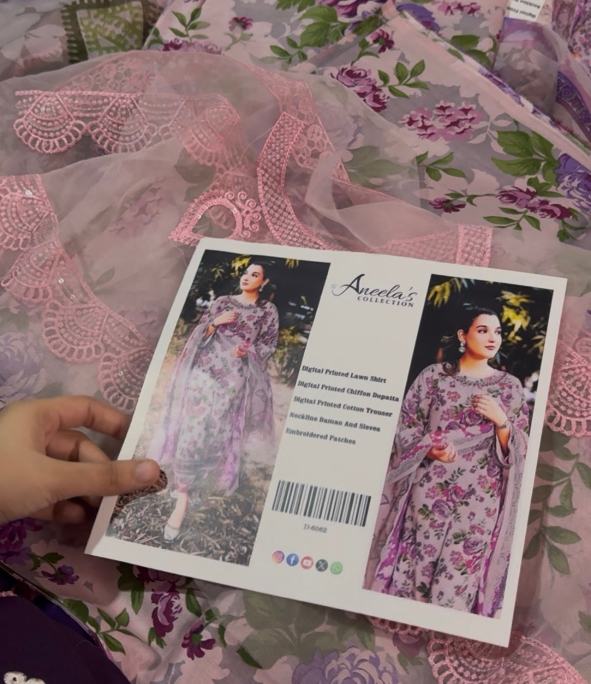 3pcs Aneelas print lawn lilac