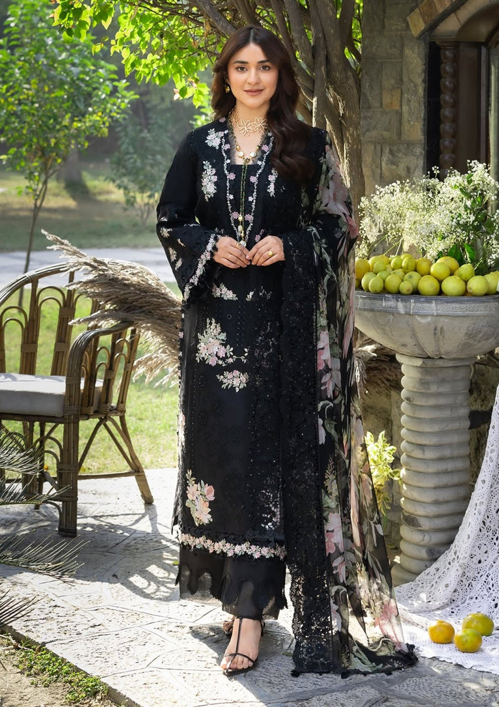 3pcs Yumna Zidi Black lawn