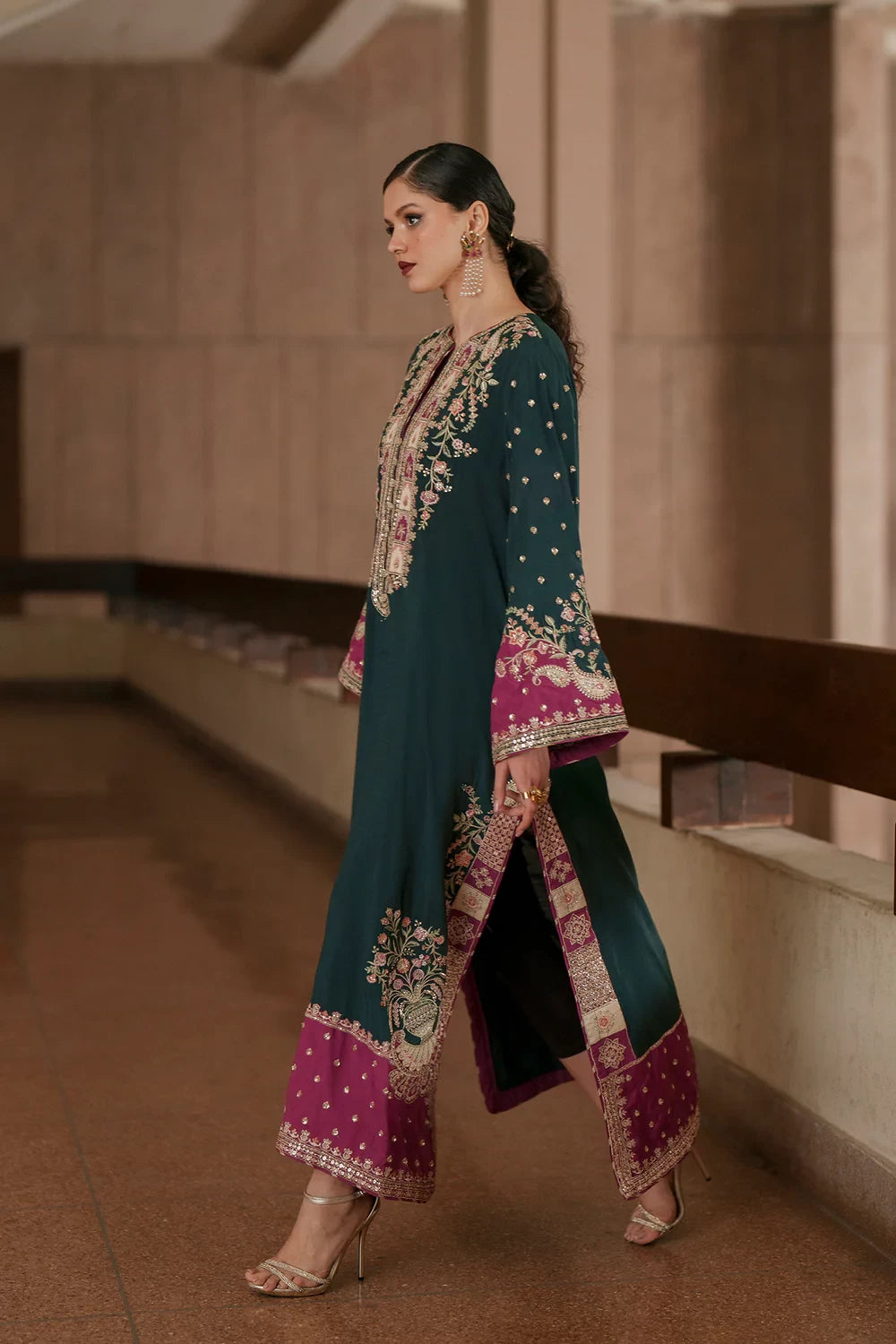 2pcs Seagreen Ethnic Silk Kaftan