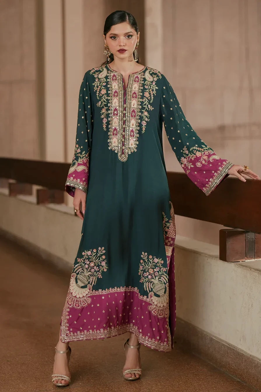 2pcs Seagreen Ethnic Silk Kaftan