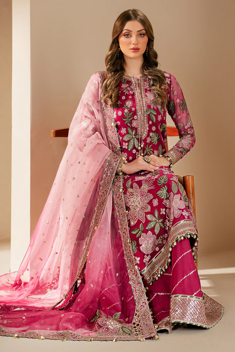 3pcs Jazmin Shocking Pink Chiffon