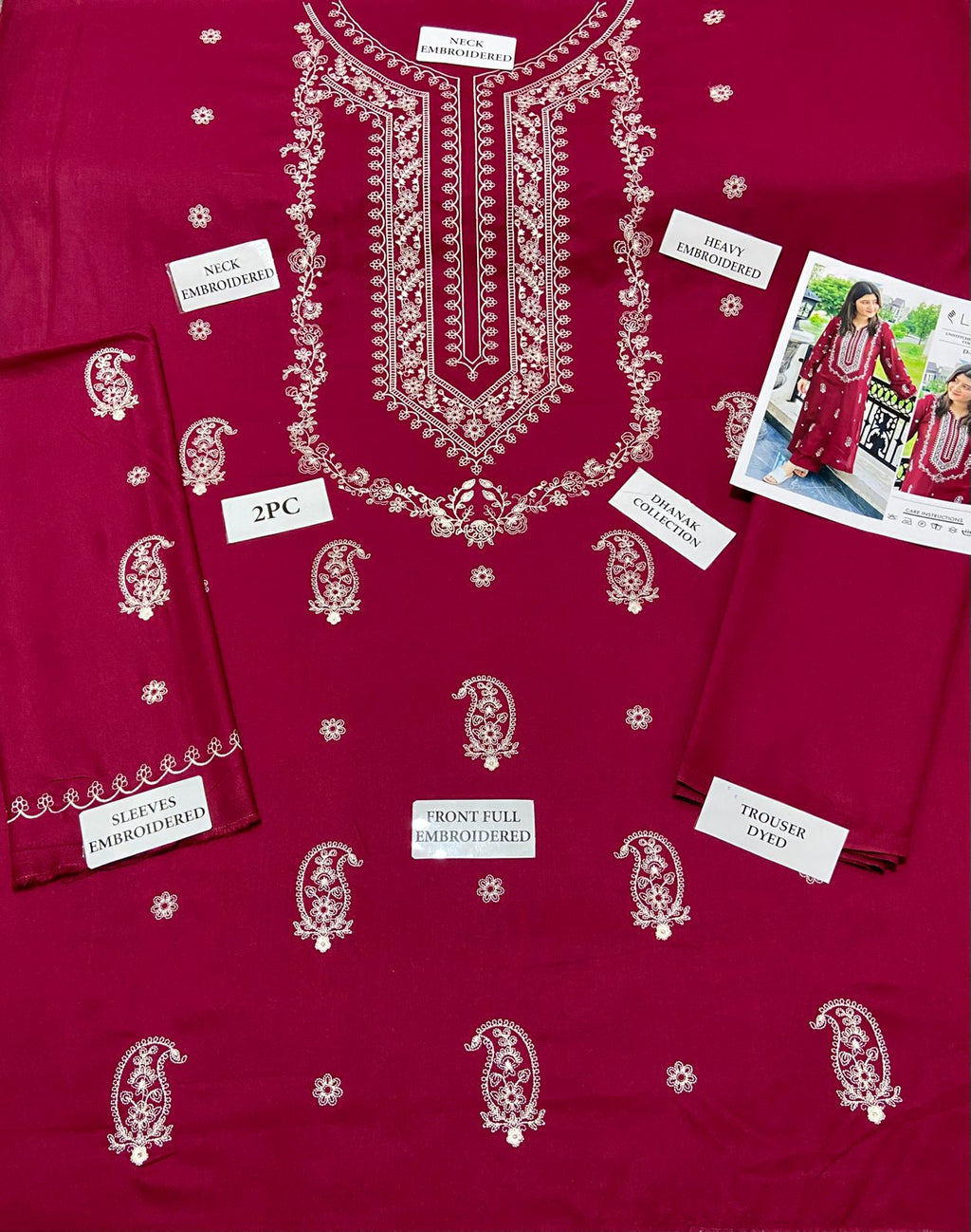 2pcs Embroidery Dhanak laam Mehroon