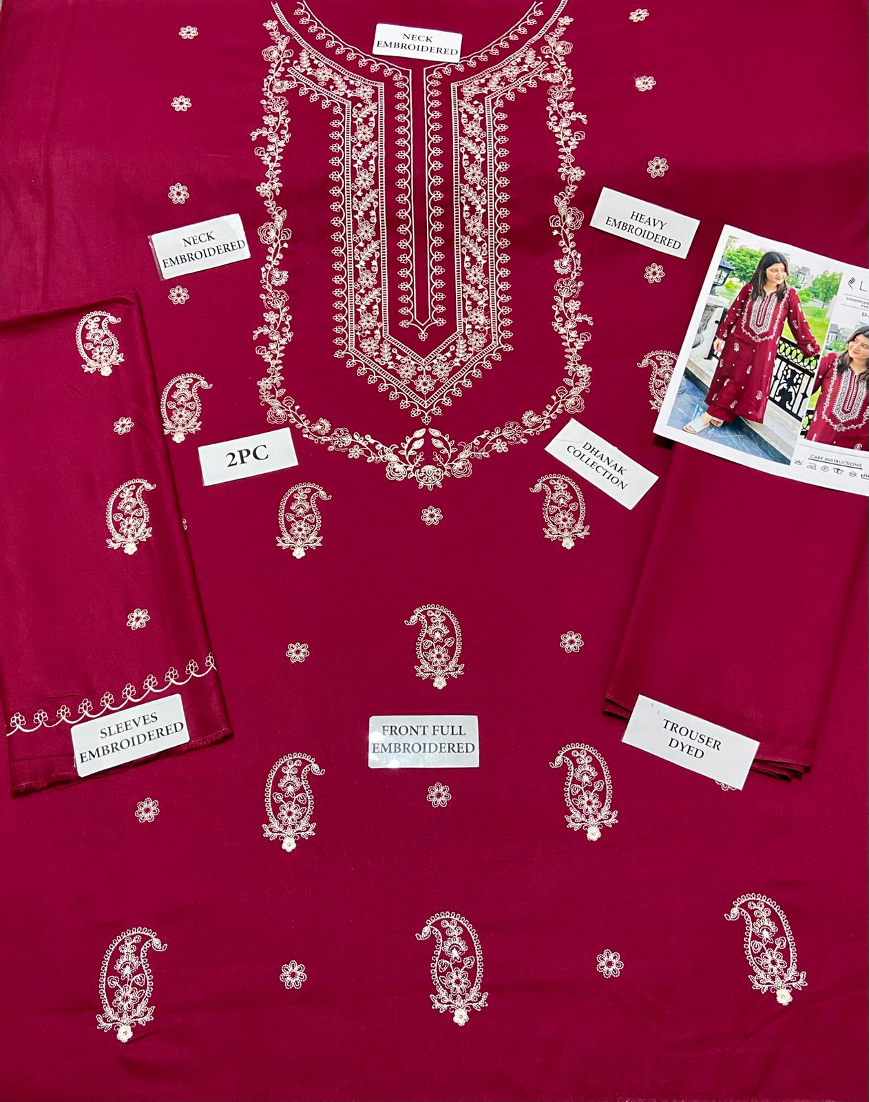 2pcs Embroidery Dhanak laam Mehroon