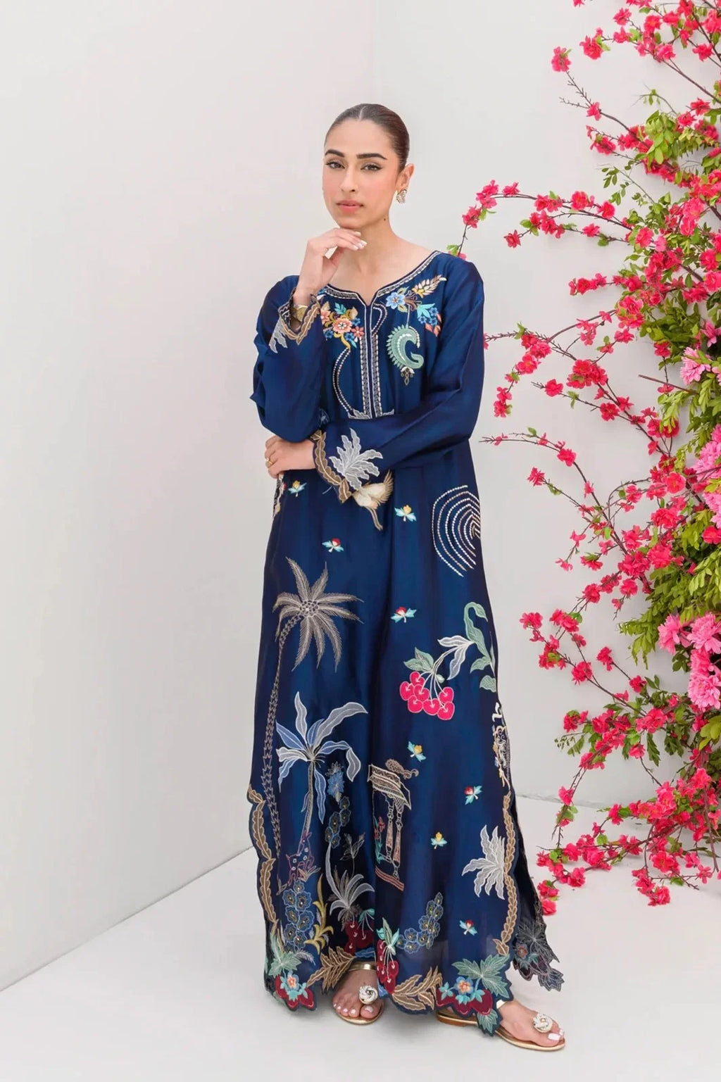 2pcs Silk House Embroidered Royal Blue