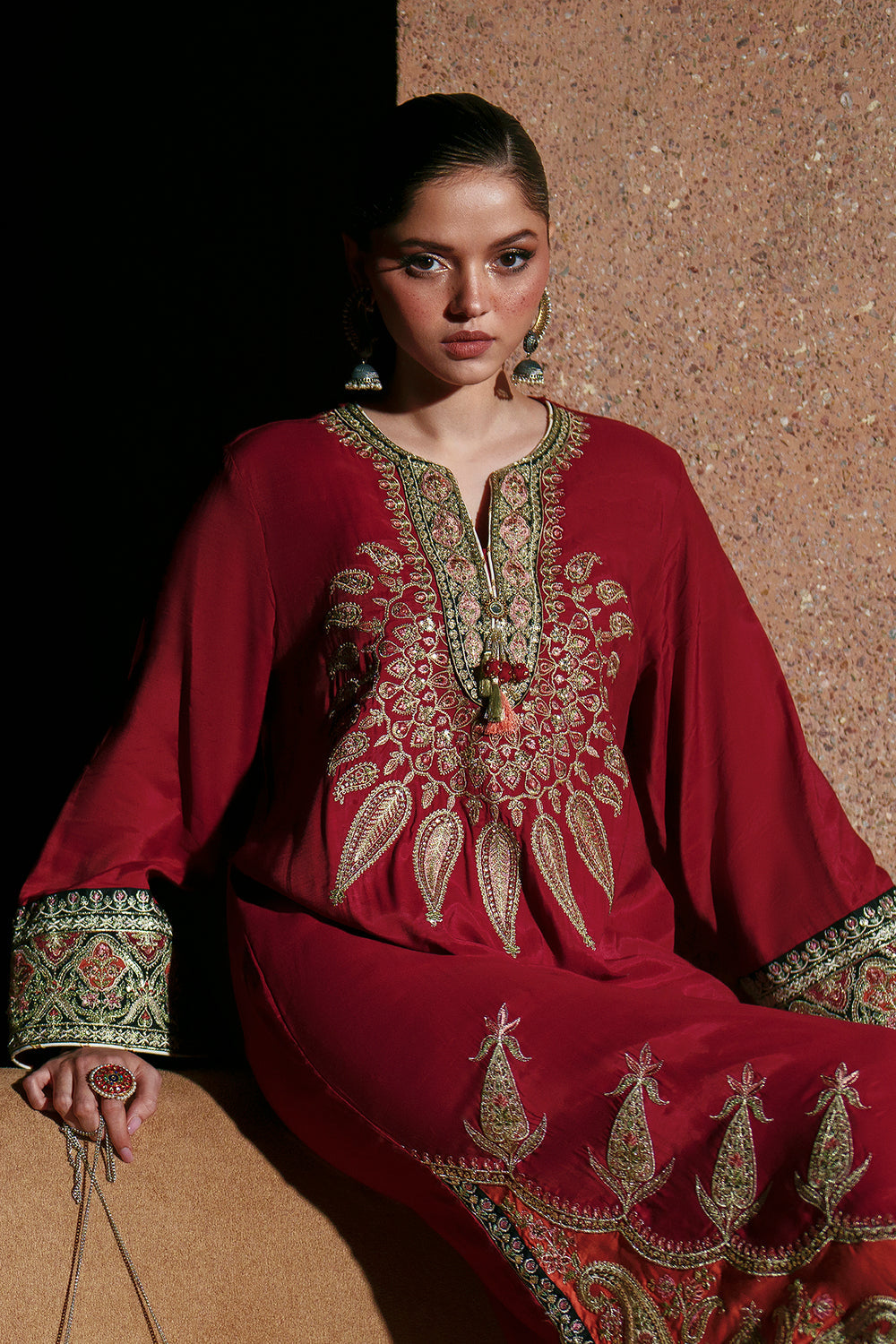 2pcs Mehroon Orange Ethnic Silk