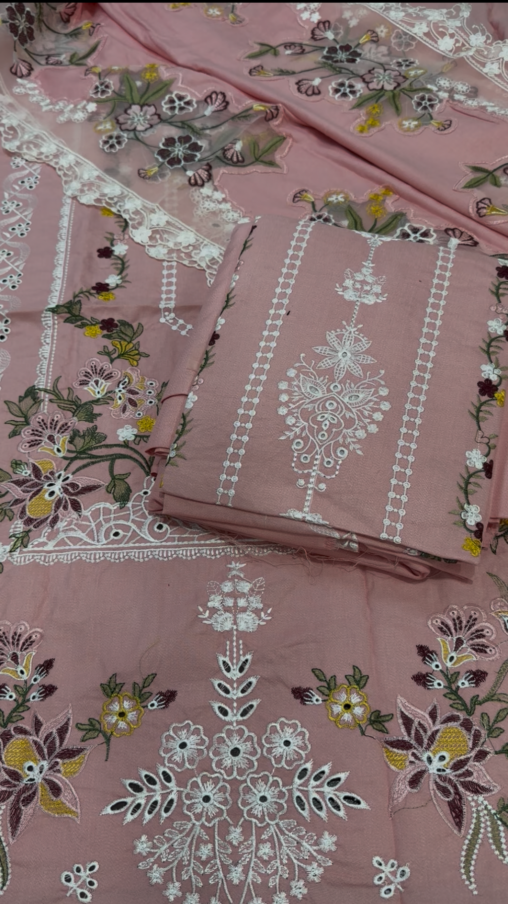 3pcs Aneelas Tea Pink Dhanak Embroidered Applic Dupata
